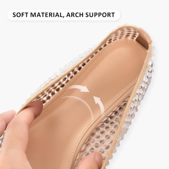 NWT WIRALOMI Rhinestone Mesh Nude Ballet Flats, Size 8 - Picture 4 of 7